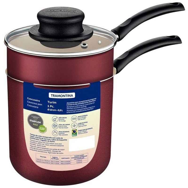 cuscuzeira tramontina turim 10cm 800ml antiaderente vermelho 20273710