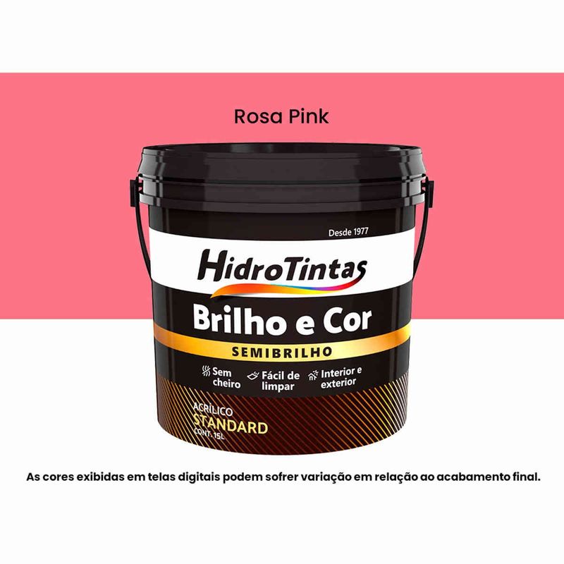 tinta acrílica hidrotintas standard semibrilho 15l brilho e cor rosa pink (mp)