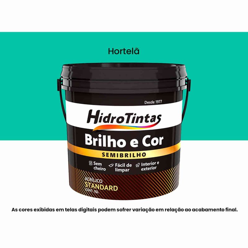 tinta acrílica hidrotintas standard semibrilho 15l brilho e cor hortelã (mp)