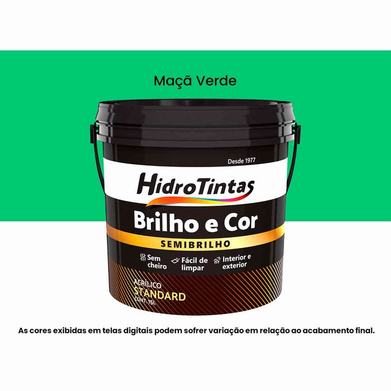 tinta acrílica hidrotintas standard semibrilho 15l brilho e cor maçã verde (mp)
