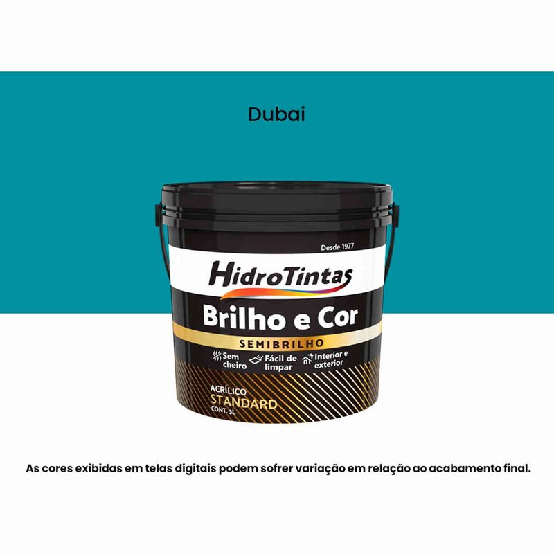 tinta acrílica standard semibrilho 3l hidrotintas brilho e cor dubai (mp)