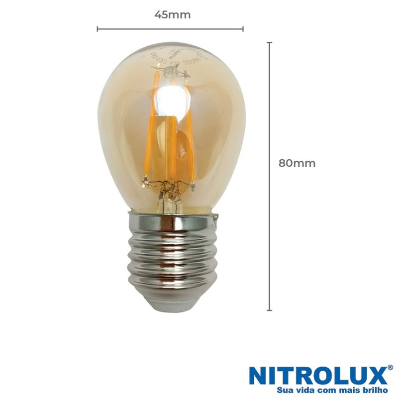 lâmpada filamento led g45 bivolt 4w 2200k luz amarela 5294 - nitrolux (mp)