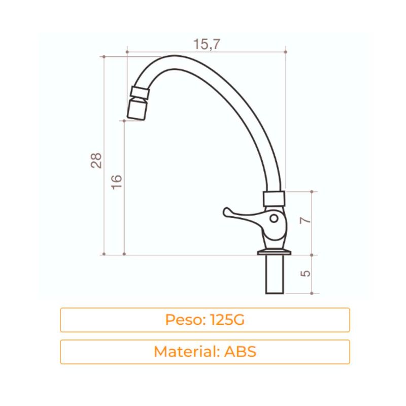 torneira de mesa para cozinha bica móvel civitt alavanca abs branco (mp)
