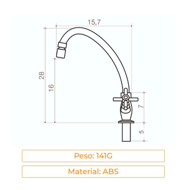 torneira de mesa para cozinha bica móvel cruzeta abs cromado civitt (mp)