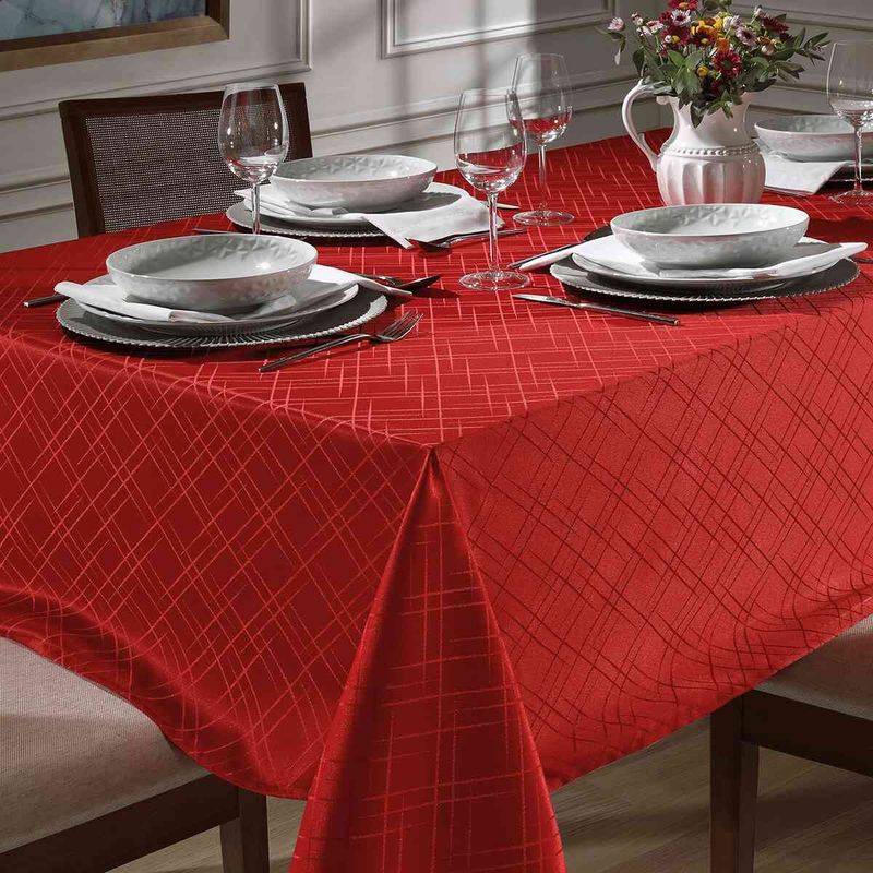 toalha de mesa dohler jacquard requinte retangular vermelho 140x210cm