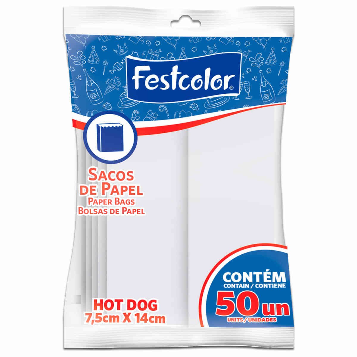 Encontraproduto.com.br - Saco de Papel Festcolor Hot Dog 7.5x14cm Branco (MP)