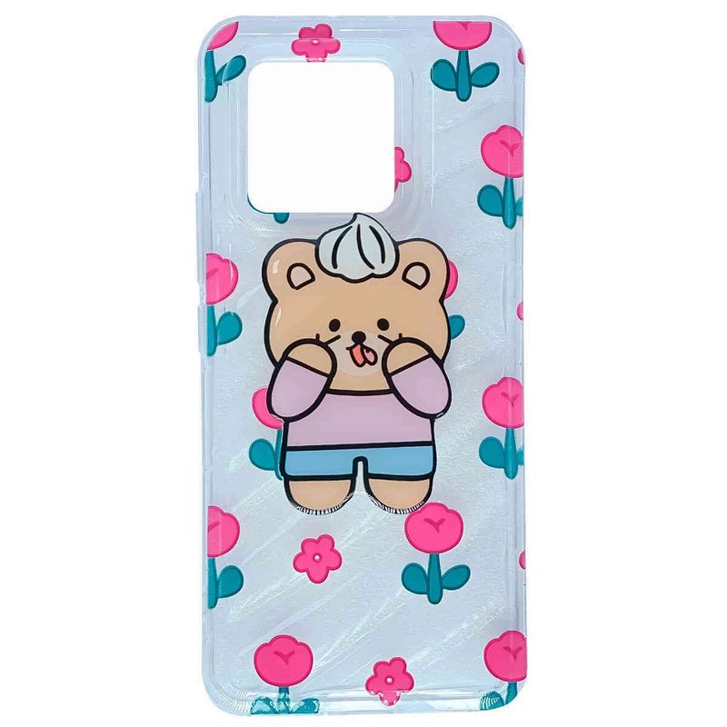 capinha de celular xiaomi 13 pro veryrio flores e urso com suporte transparente (mp)