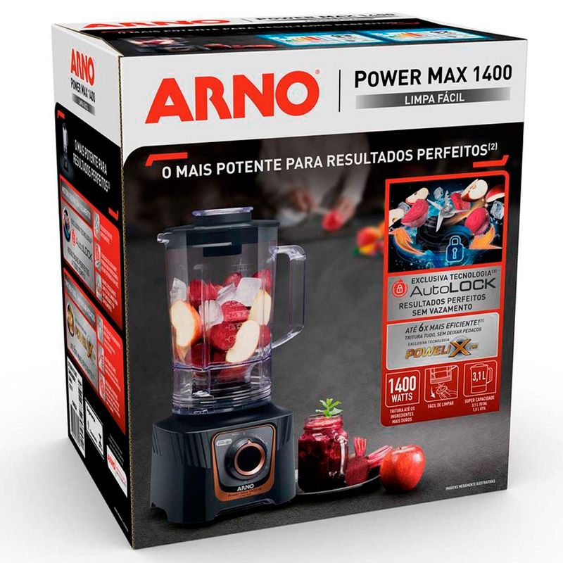 liquidificador arno power max autolock 1400w 3,1l cinza ln81