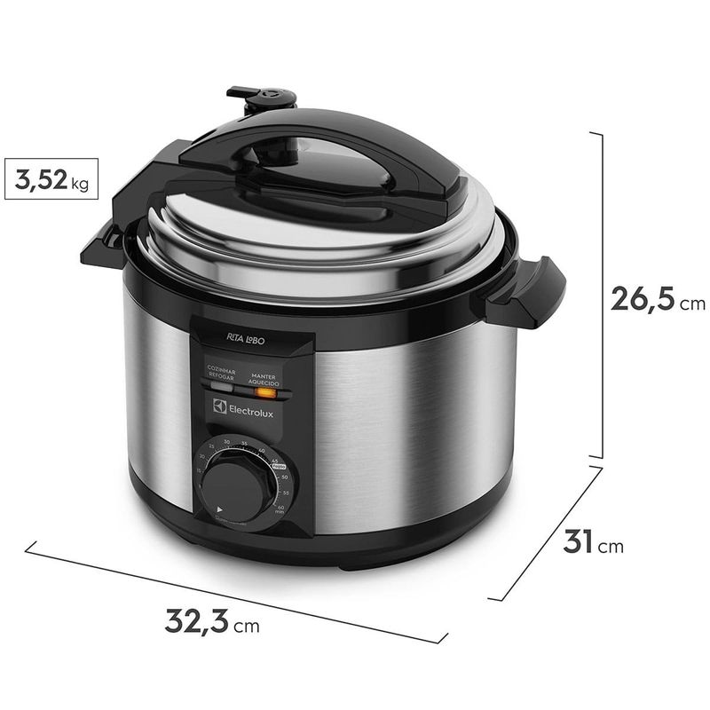 panela de pressão elétrica electrolux rita lobo inox e preta pce15