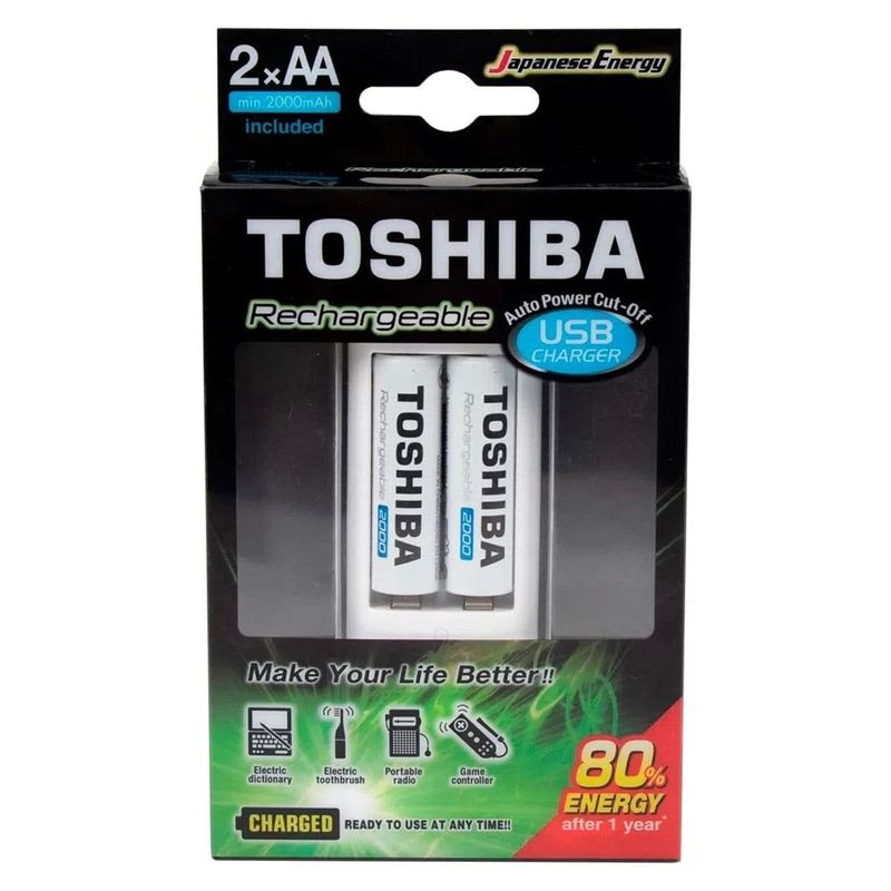carregador de pilhas toshiba usb aa/aaa com 2 aa 73204 (mp)