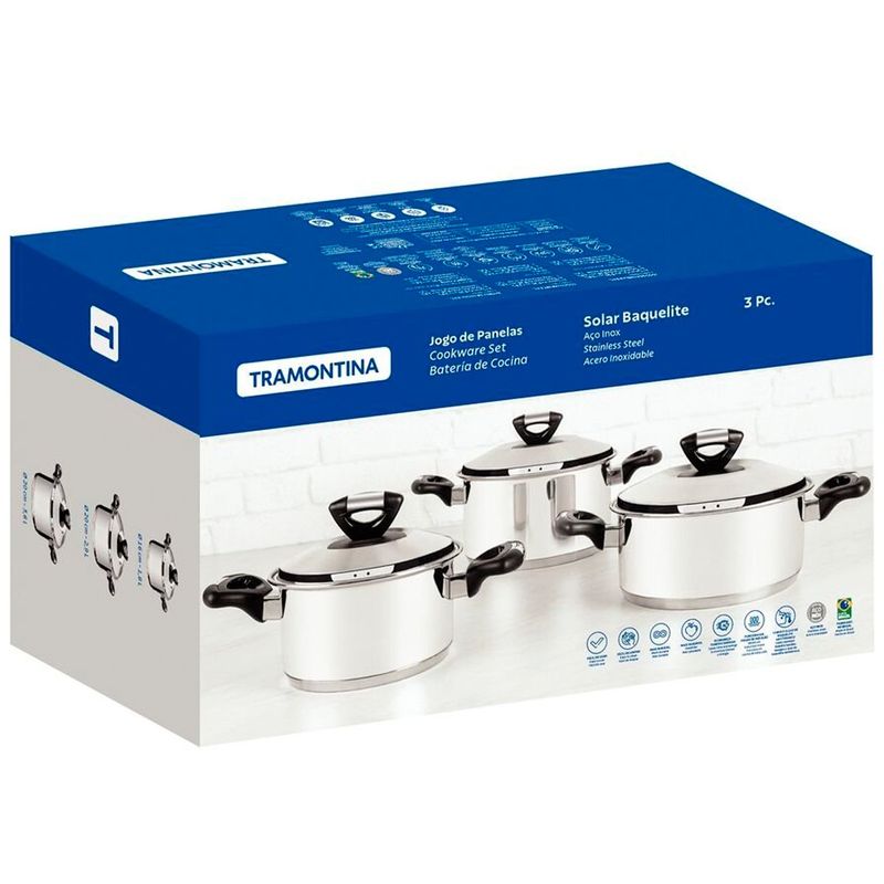 jogo de panelas tramontina 3 peças aço inox 65720740