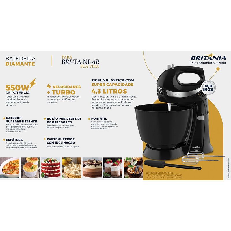 美品 メンテ済 Diamond by ARIA Beat Master DC Batedeira Britânia Diamante Turbo Preta
