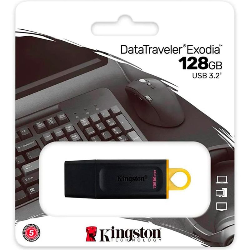 pen drive kingston exodia 128gb usb 3.2 dtx/128gb preto amarelo (mp)