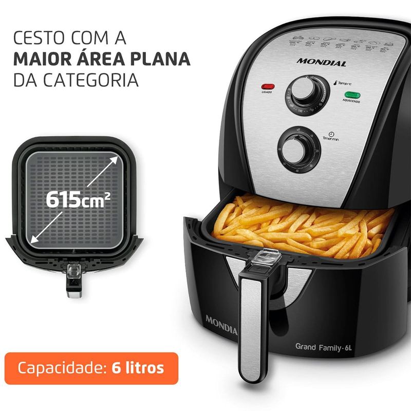 fritadeira elétrica air fryer mondial 6 litros grand family preto fn-60-bi