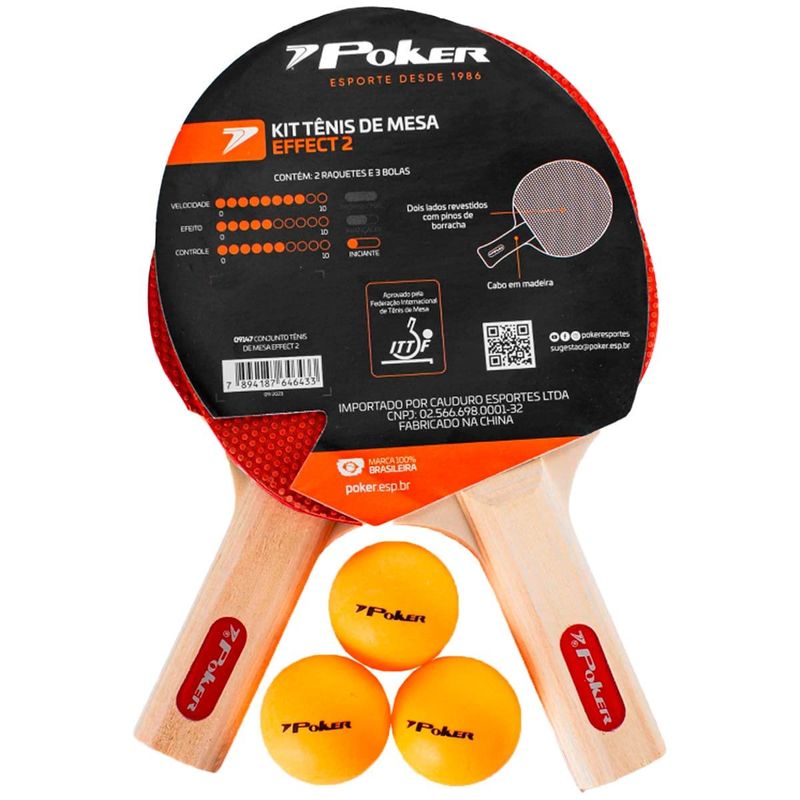 conjunto tênis de mesa poker effect ii 2 raquetes 3 bolas (mp)