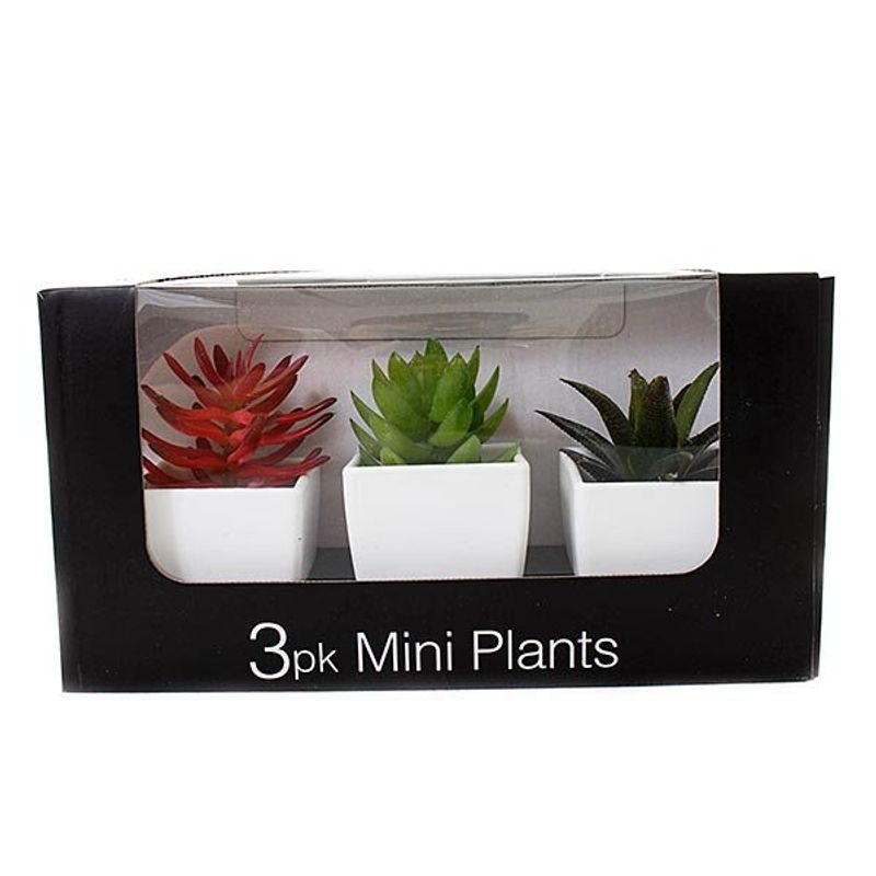 conjunto mini plantas artificias com vaso latcor 3 peças, de plástico - bx-asst18