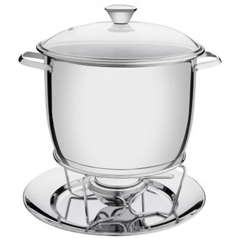 conjunto rechaud tramontina allegra 4 peças litros, com tampa de vidro, em aço inox