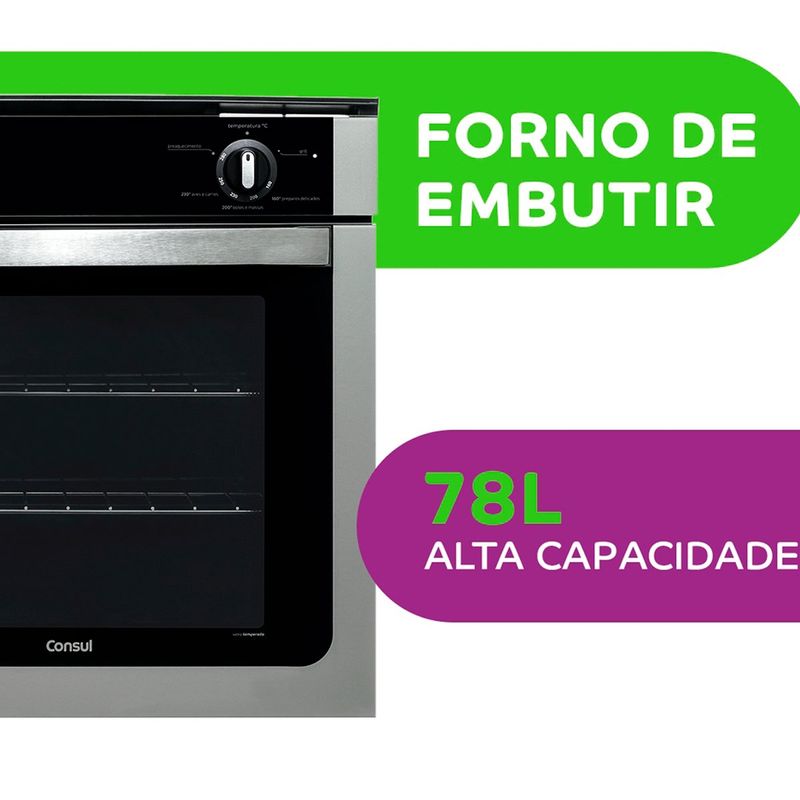 forno de embutir a gás 78 litros consul prata - coa84brrna