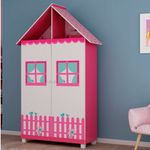 guarda-roupa infantil 2 portas gelius casinha 2 gavetas rosa e branco 751241