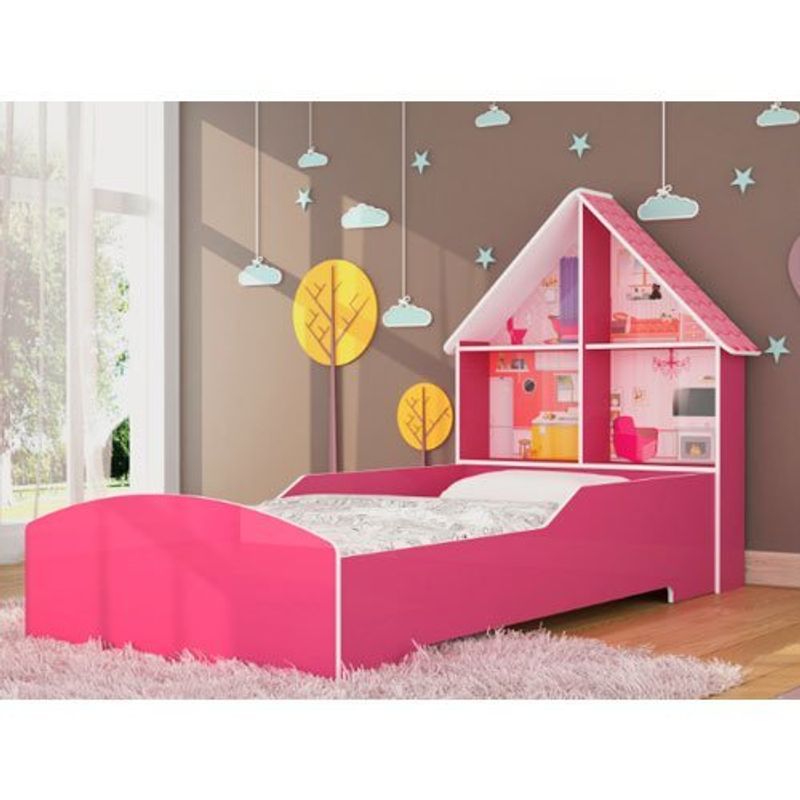 cama solteiro infantil gelius casinha 090 mdf|mdp rosa