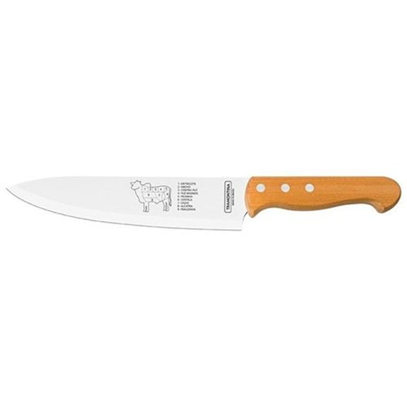 faca para carne 8 em aço inox e cabo de madeira tramontina 22938/108
