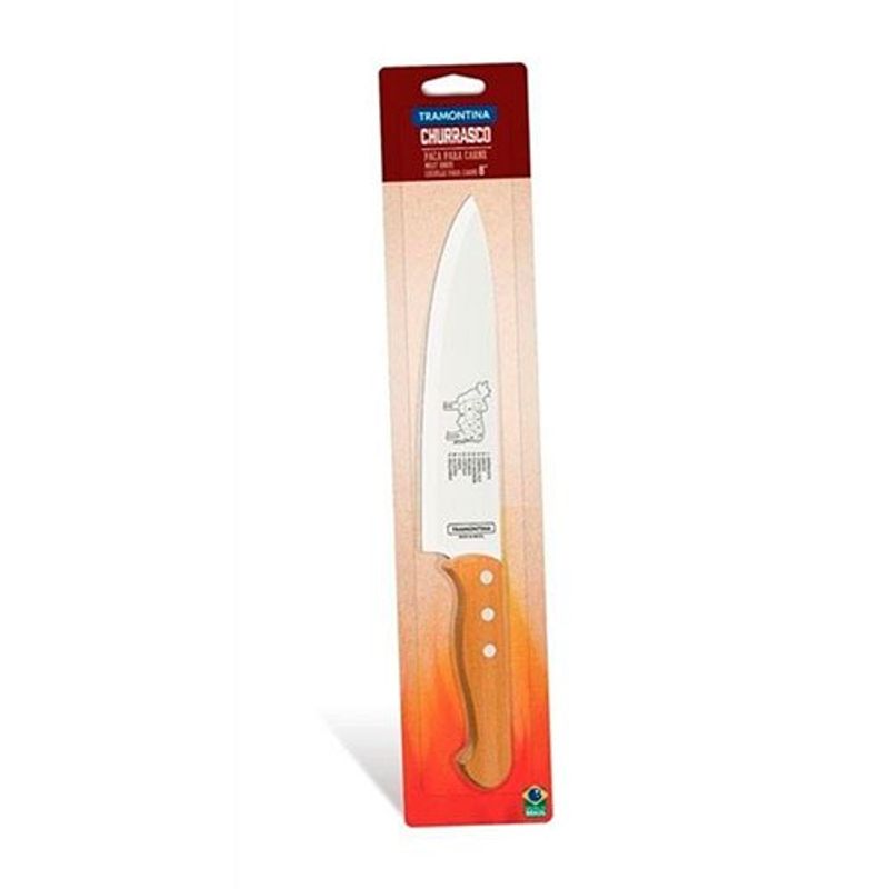 faca para carne 8 em aço inox e cabo de madeira tramontina 22938/108