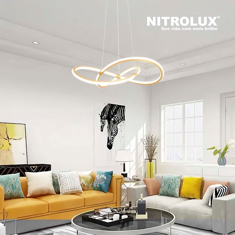 pendente led bivolt 40w 4000k luz amarela lp018 dourado - nitrolux (mp)