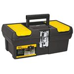 caixa de ferramentas stanley em plástico com alça e trava de segurança amarelo e preto 13013
