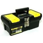caixa de ferramentas stanley em plástico com alça e trava de segurança amarelo e preto 13013