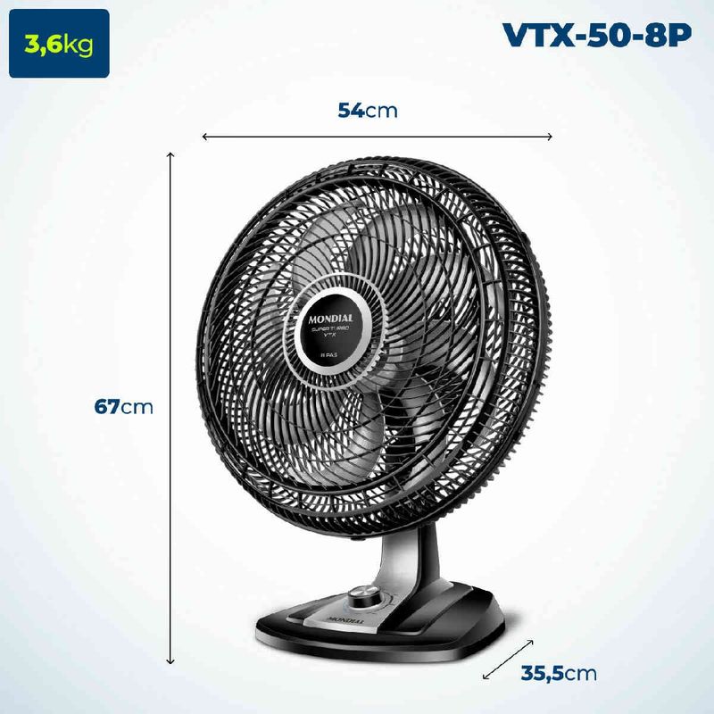 ventilador de mesa mondial 50cm 127v 60hz preto vtx-50-8p