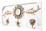 relógio de parede e decoração praia 6 peças dourado kd721351