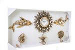 relógio de parede e decoração praia 6 peças dourado kd721351