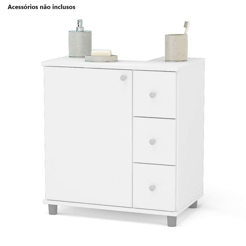 balcão de banheiro 1 porta e 3 gavetas politorno branco