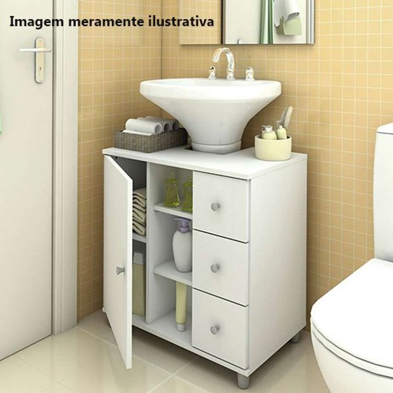 balcão de banheiro 1 porta e 3 gavetas politorno branco