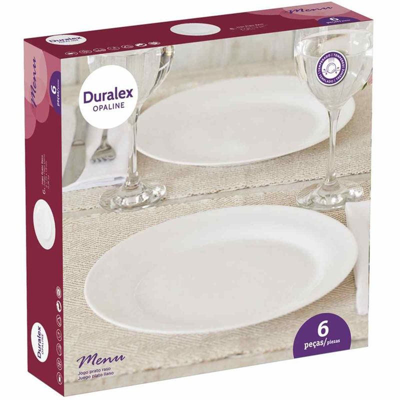 jogo de pratos rasos nadir 6 peças duralex opaline menu branco 57430200935447