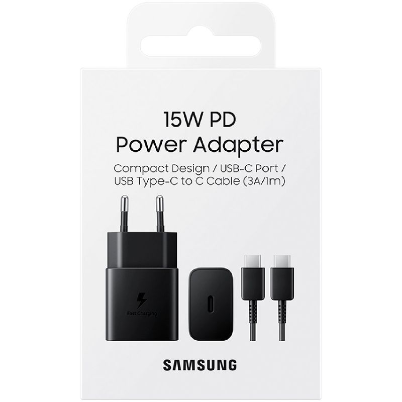 carregador de parede samsung rápido 15w, com cabo, bivolt preto
