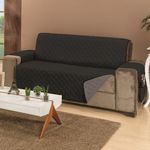 protetor de sofá dupla face 3 lugares rf enxovais manu cinza e preto