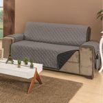 protetor de sofá dupla face 3 lugares rf enxovais manu cinza e preto