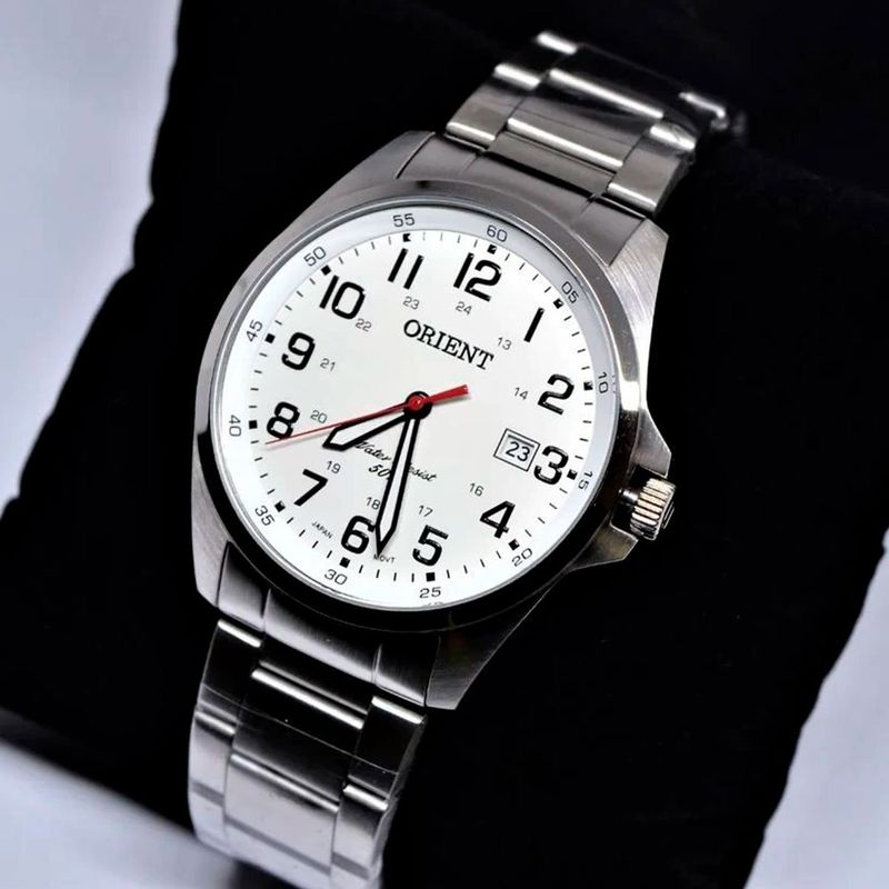 relógio analógico orient masculino prata mbss1171s2sx