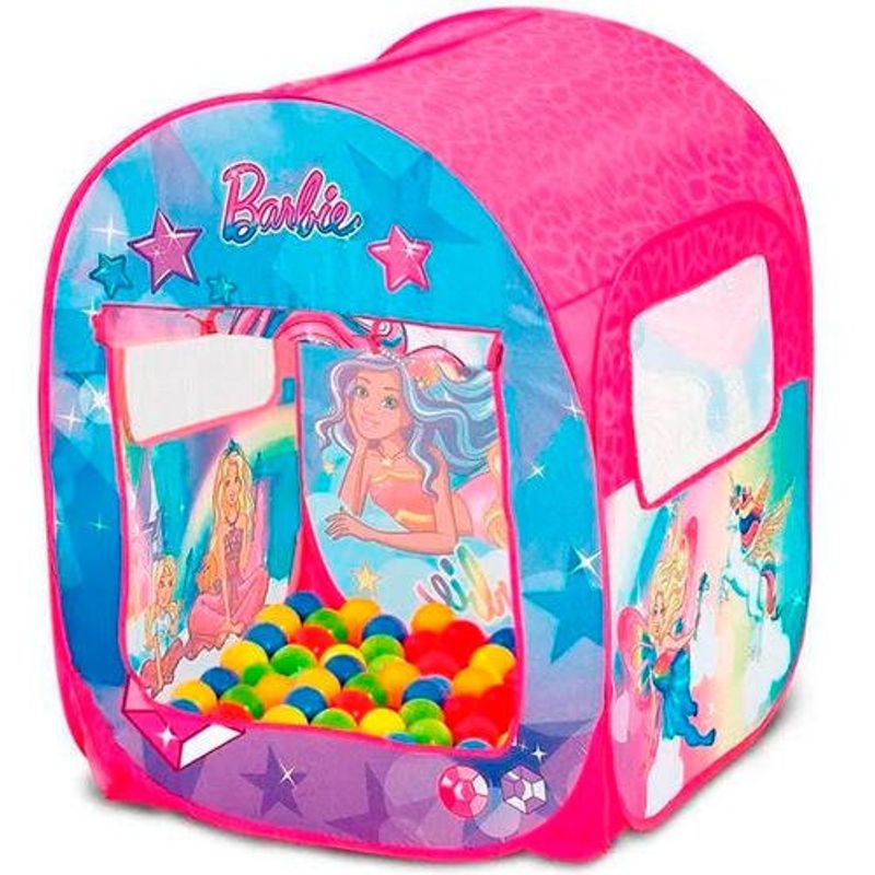 barraca infantil fun barbie mundo dos sonhos com 50 bolinhas rosa 8489