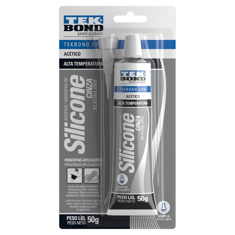 adesivo de silicone tekbond acético alta temperatura cinza 50g (mp)