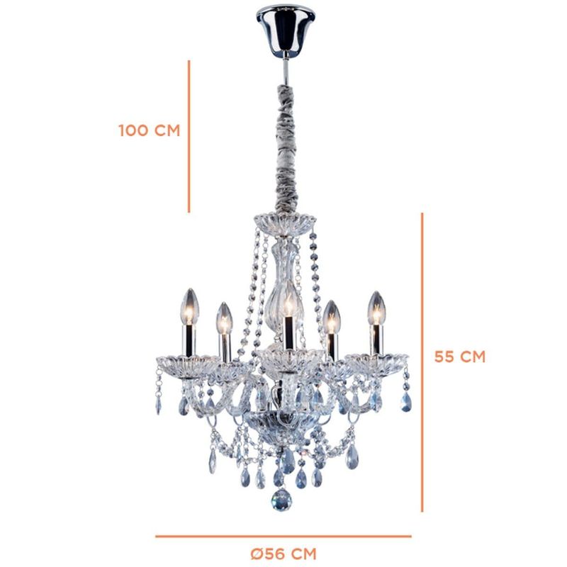lustre bronzearte clássico 5 luzes e14 transparente (mp)