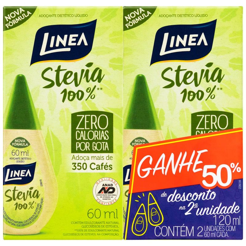 adoçante líquido linea stevia 60ml 2 unidades - desconto 50% na segunda unidade