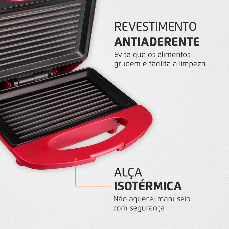 sanduicheira mondial premium 8641 inox/vermelho