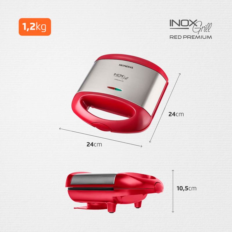 sanduicheira mondial premium 8641 inox/vermelho
