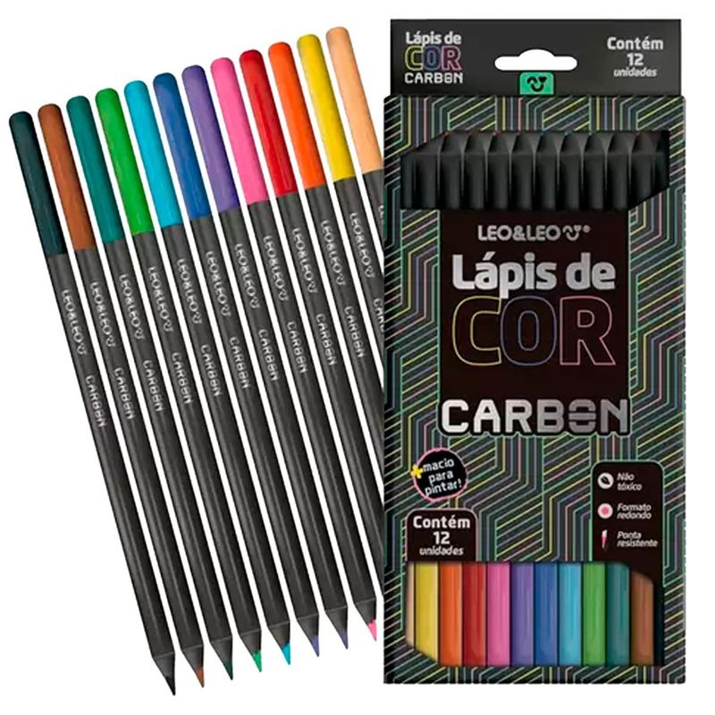 lápis de cor leo&leo carbon 12 cores redondo (mp)