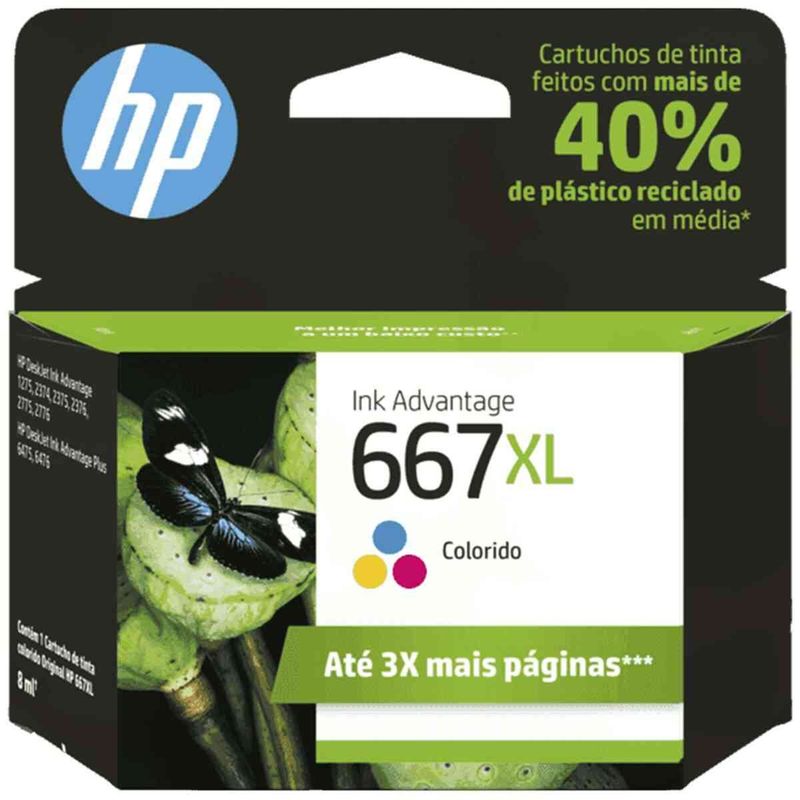cartucho de tinta hp 667xl colorido 3ym80ab