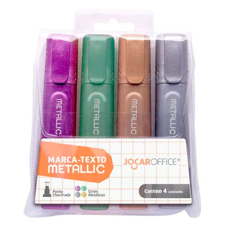 marca-texto metálico estojo 4 unidades jocar office (mp)