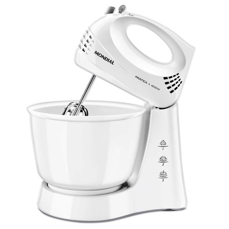 batedeira mondial prática 3,6 litros 400w b-44-w 3 velocidades + pulsar branco 127v
