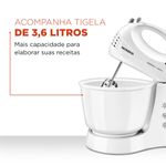 batedeira mondial prática 3,6 litros 400w b-44-w 3 velocidades + pulsar branco 127v